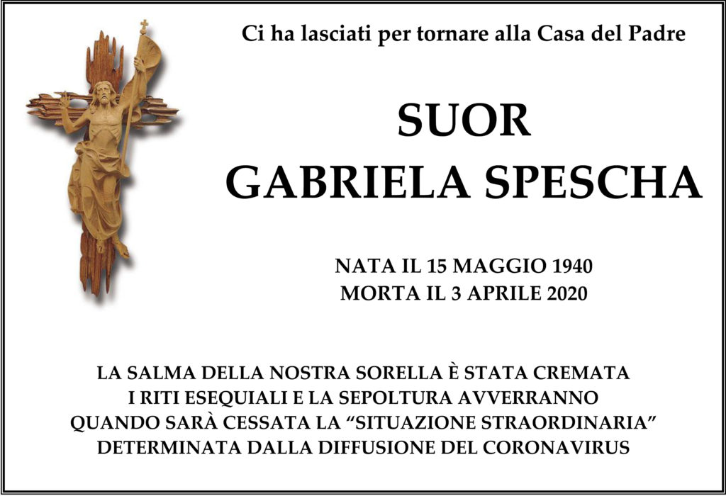 Manifesto funebre di suor Gabriela Spescha
