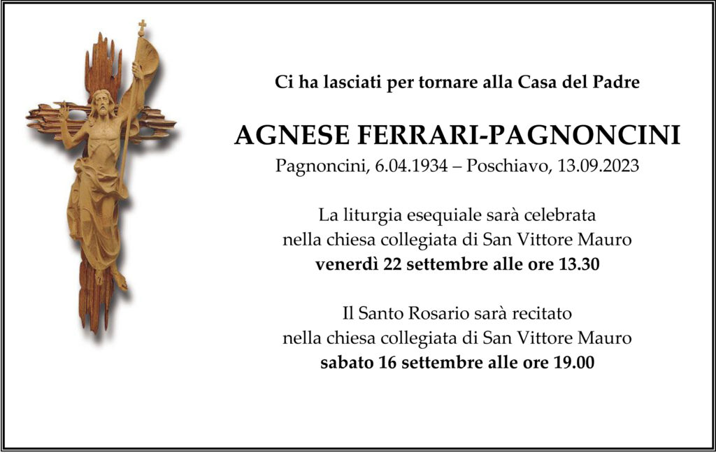 Annuncio funebre di Agnese Ferrari-Pagnoncini