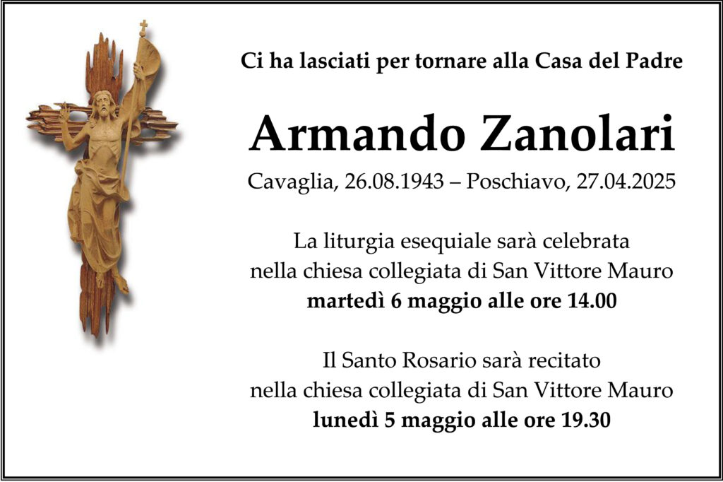 Annuncio funebre Armando Zanolari