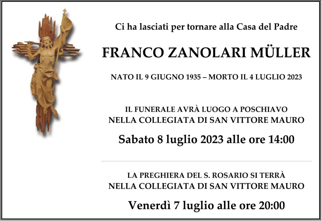 Annuncio funebre di Franco Zanolari Müller